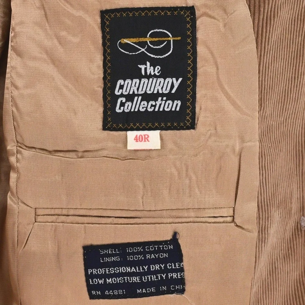 VTG 70s Brown Cotton Preppy Corduroy Blazer Sport Coat Jacket Dark Academia 40R